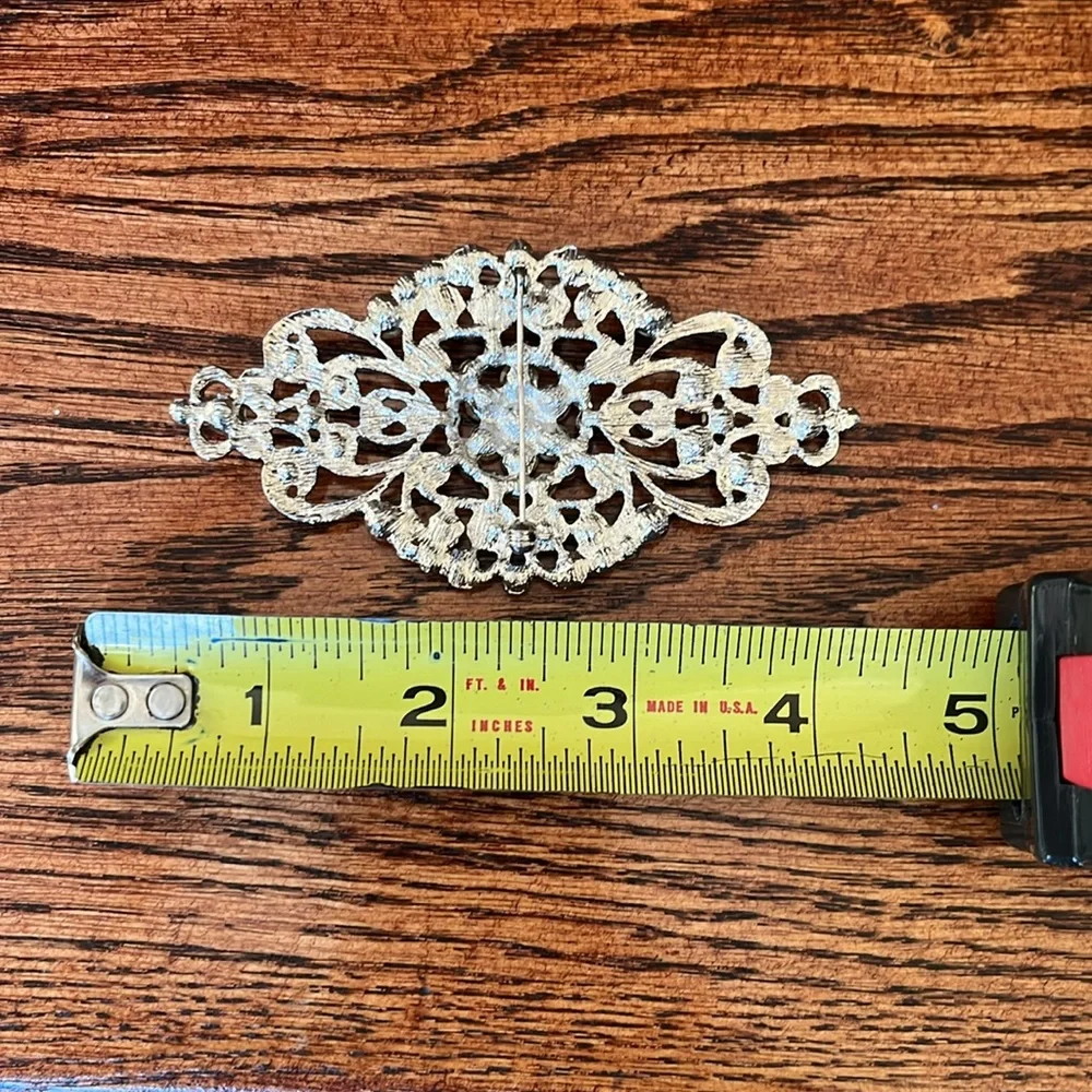 Flat Back Silver Rhinestone Brooch Pin